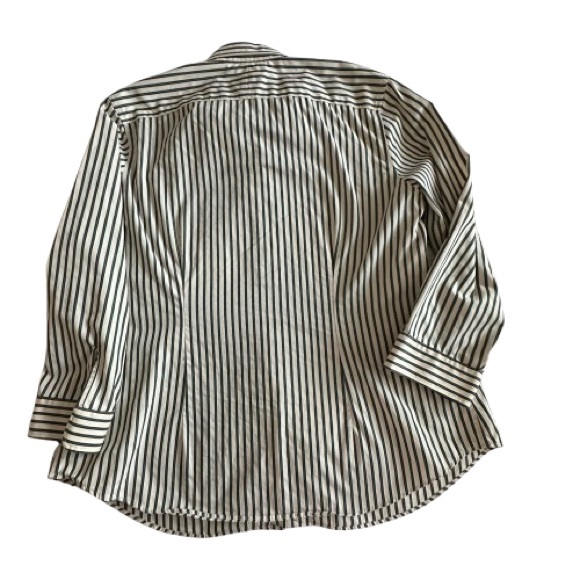 Ralph Lauren Women's XL Green & Ivory Striped Button Down Sleeved Collared Shirt - Picture 7 of 15